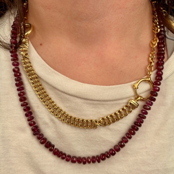 Rhodolite Garnet Hand Strung Gem Necklace With Gold Filled Antique Watch Chain - Picture 15 of 17